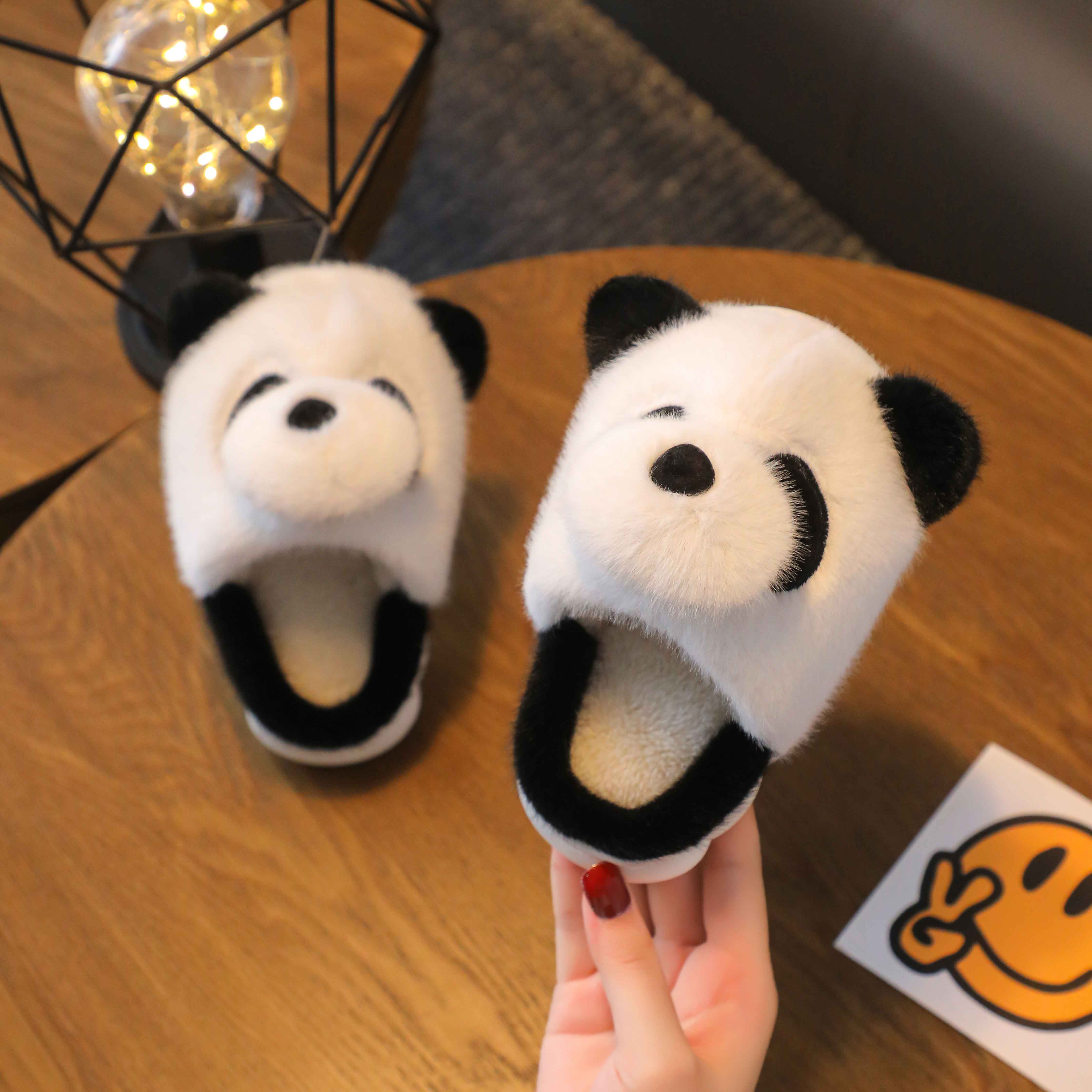 儿童秋冬新款棉拖鞋加厚软底防滑居家室内厚底拖鞋熊猫可爱卡通拖