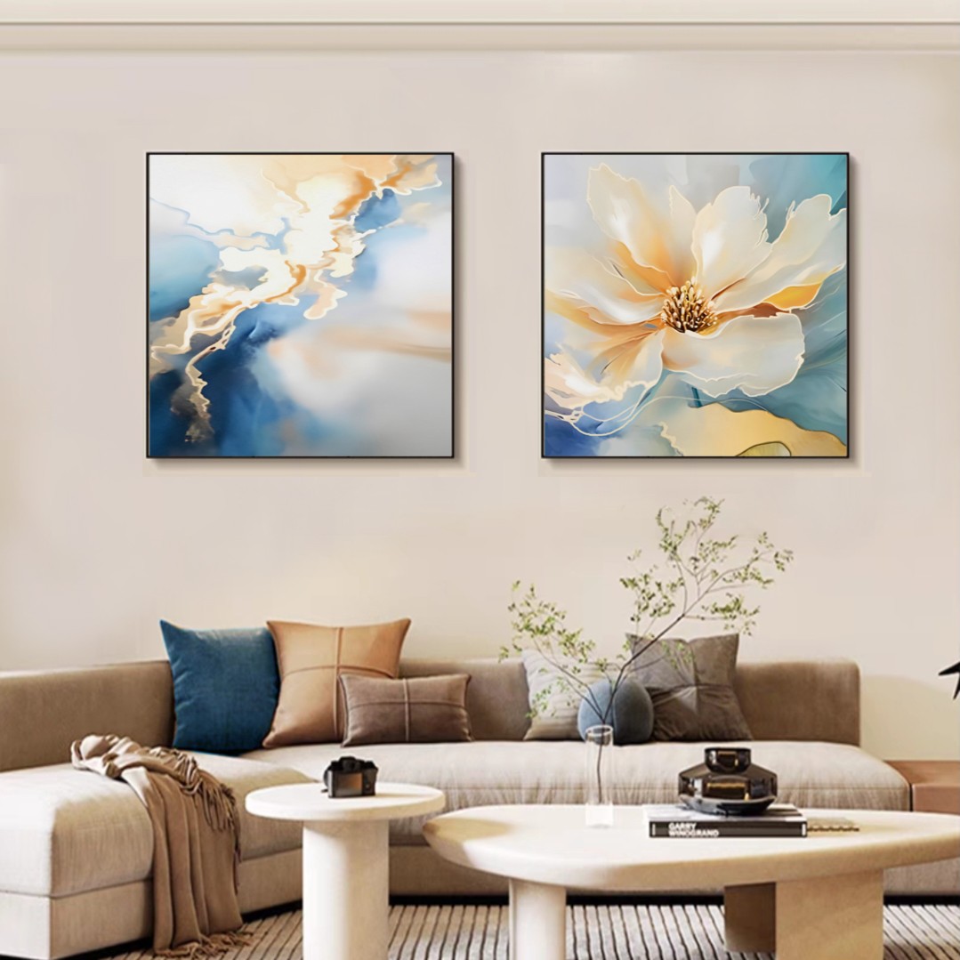 【那时花开】高级两联画客厅背景画餐厅挂画画装饰画卧室床头画