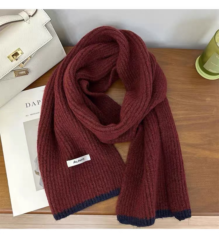 【京妮儿推荐】秋冬亮边针织毛线高级感百搭窄版加厚围巾252