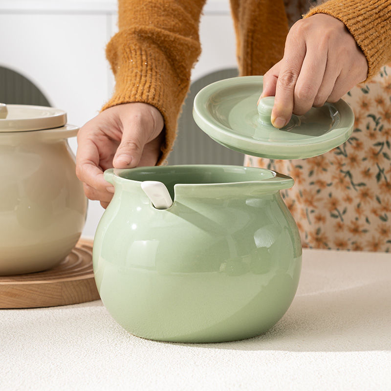 奶油大号陶瓷家用猪油罐耐高温油带盖大容量辣椒罐子厨房储油罐