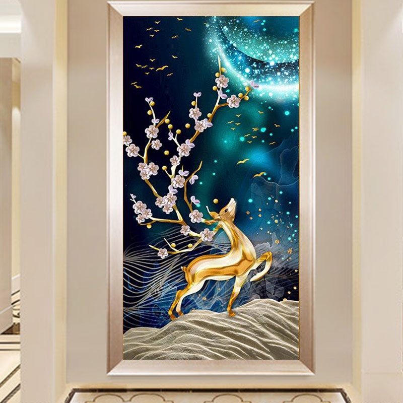 DC/蒂彩黄金麋鹿—粘画满钻钻石画手工Diy十字绣玄关装饰画