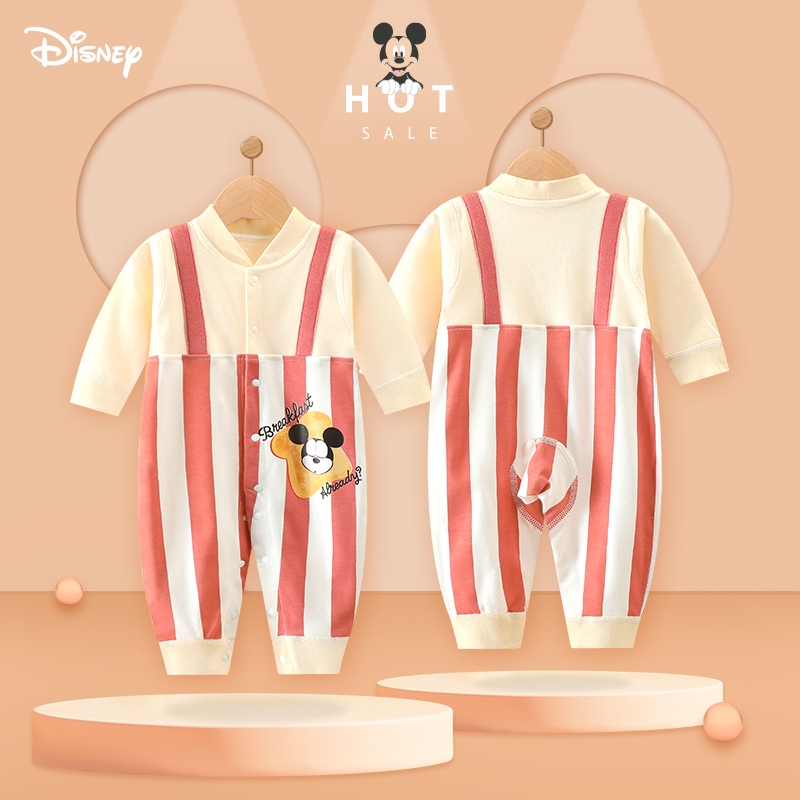 Disney/迪士尼婴儿连体衣纯棉新生春秋装衣服宝宝四季款哈衣爬服