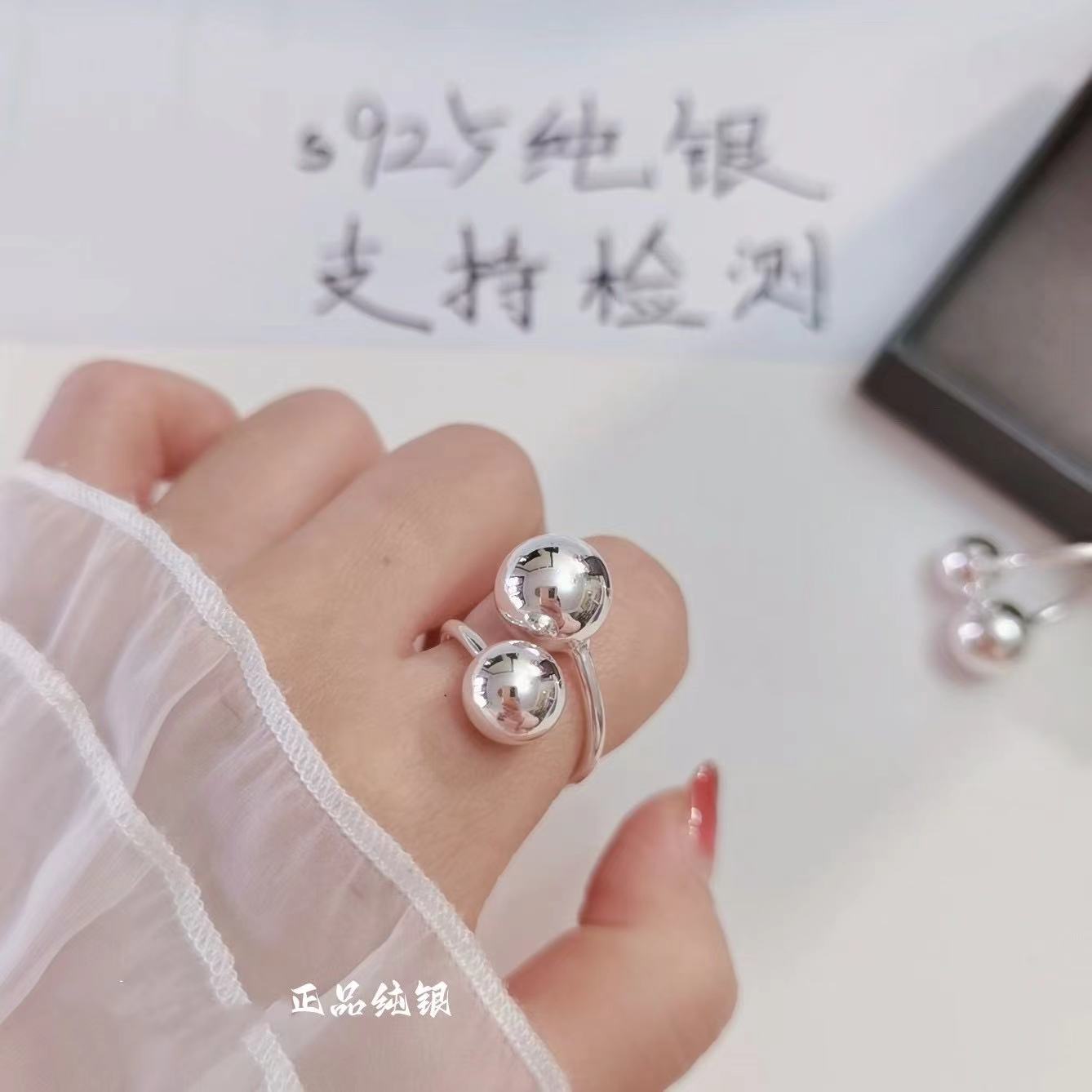 925银戒指 【春晓老银匠】时尚轻奢百搭个性光珠戒指