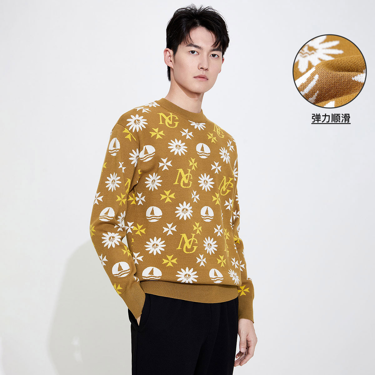 纳维凯尔小帆船春秋情侣时尚顺滑亲肤长袖毛衣针织衫3134002051