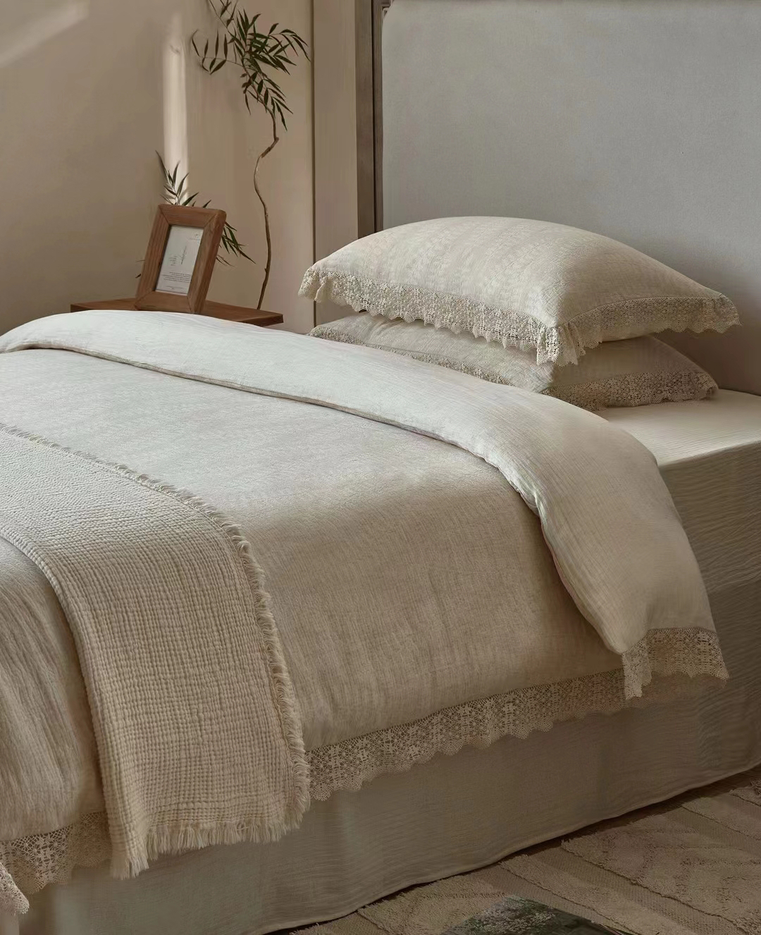 铃兰花棉麻提花三/四件套轻奢高档