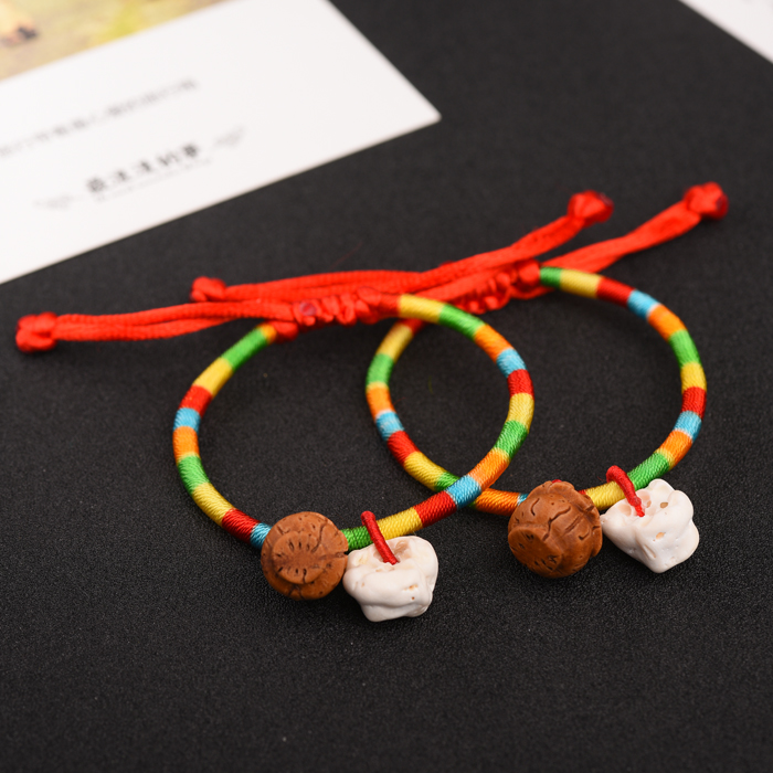 非金属布艺手链 野生桃篮手链编织红绳宝宝猪惊骨婴儿防惊吓男女