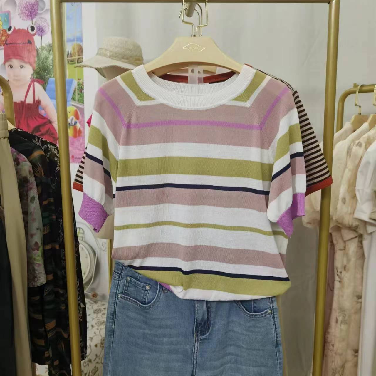 朱朱休闲舒服时尚显瘦百搭新款针织夏装牛仔休闲夏款女装