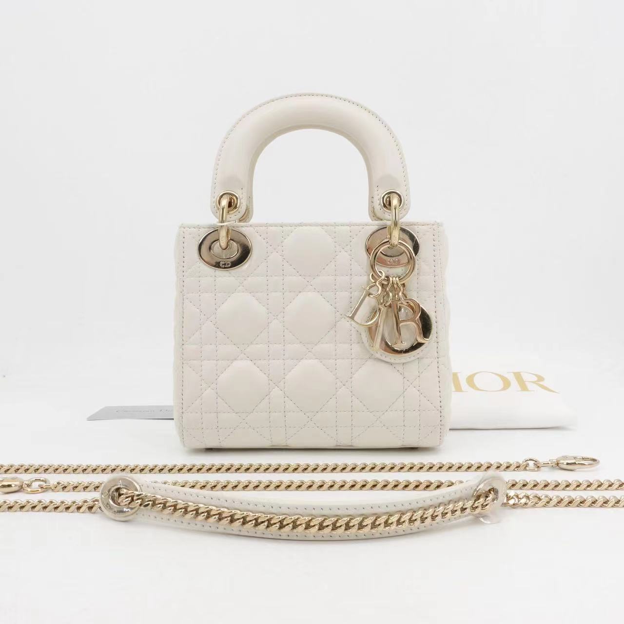 99新 DIOR/迪奥 迪奥戴妃三格白金羊皮芯片款 74089694