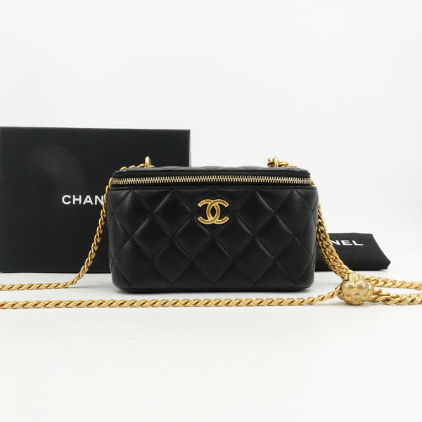 99新 Chanel/香奈儿 山茶花金球长盒子包黑金扣/57626096