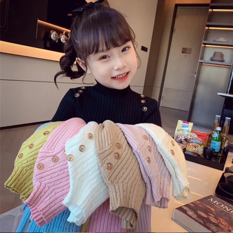 巴拉啦女童中领打底针织衫秋冬加绒儿童洋气毛衣宝宝纯色百搭上衣