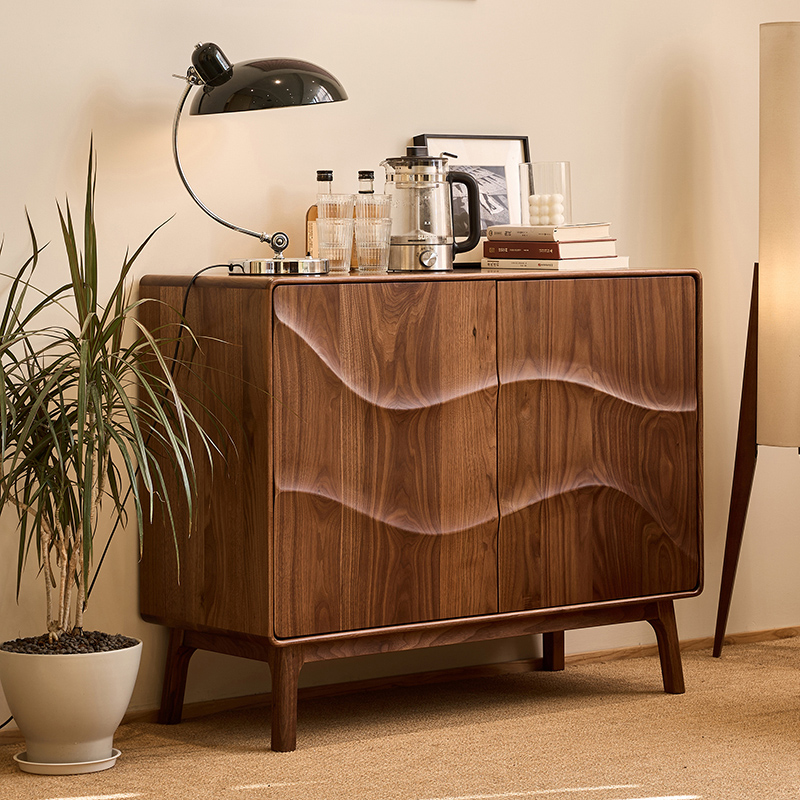 北美黑胡桃木收纳柜北欧现代简约实木入户门厅玄关柜双开门储物柜