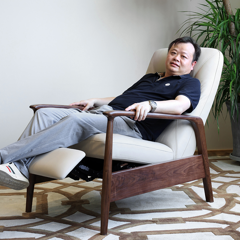 北美黑胡桃木功能沙发椅懒人客厅单人可调节实木小户型北欧扶手椅