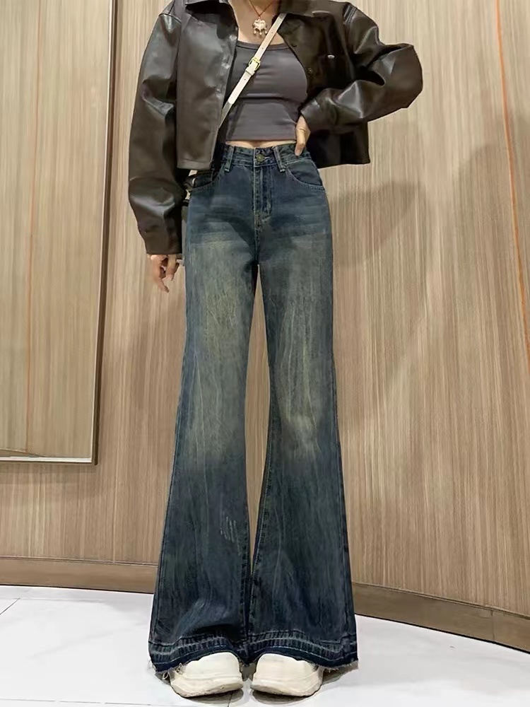 苹默认瑕疵介意勿拍牛仔长裤女显瘦百搭宽松拖地裤