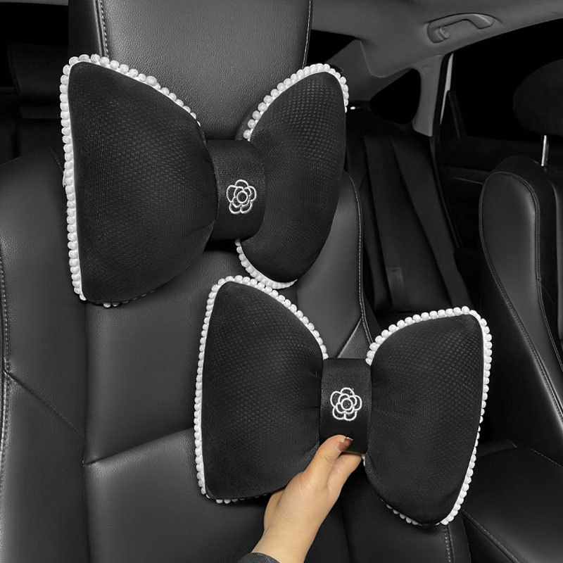 山茶花汽车头枕车载靠枕护颈枕腰靠车用家用靠枕板凳护腰枕透气