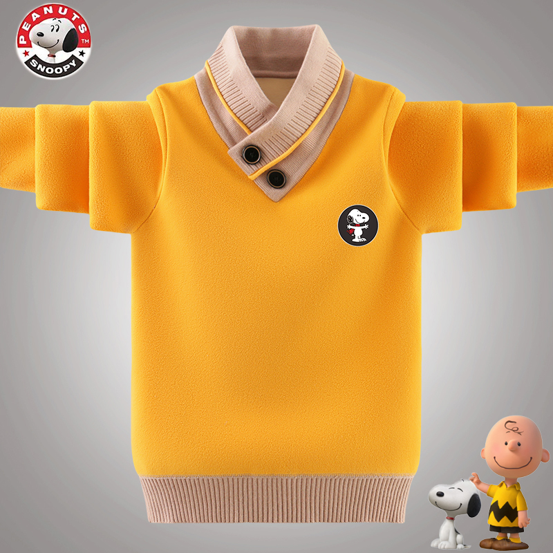 Snoopy/史努比男童卫衣秋冬款2024新款中大童加绒加厚打底衫保暖
