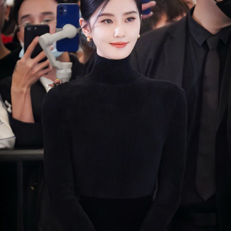 刘诗诗同款黑色高领毛衣女秋冬季2025新款打底衫内搭紧身加厚上衣