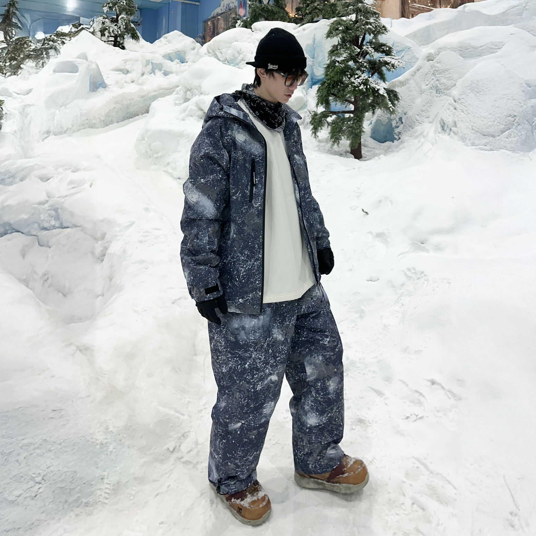 星空防风防水加厚保暖男士单板反光星空滑雪服透气迷彩秋冬冬季