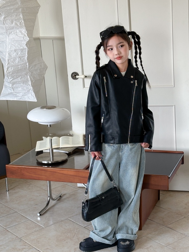 女童洋气皮夹克外套