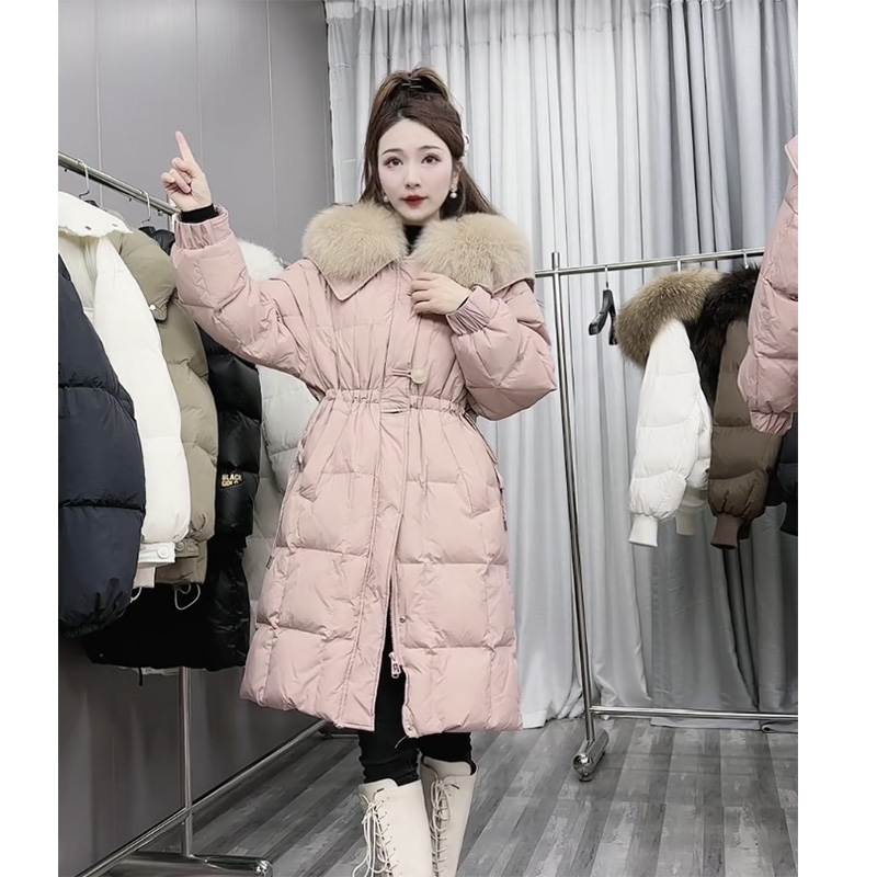 雪中飞羽绒服反季清仓狐狸毛领女2023新款海军领韩版长款收腰宽松
