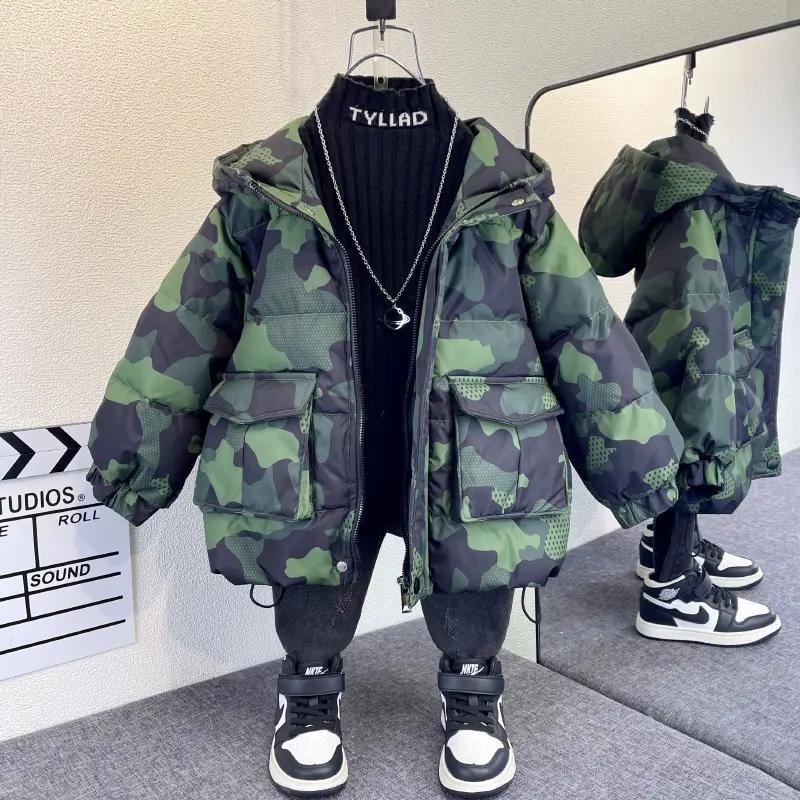 巴拉巴拉恩儿童羽绒服男童冬季迷彩棉服2023新款宝宝加厚保暖衣服