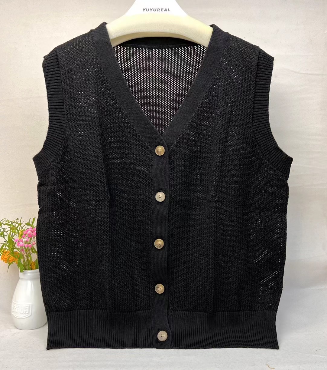 润泽丝绸 SK2248V领宽松大码纯色马甲