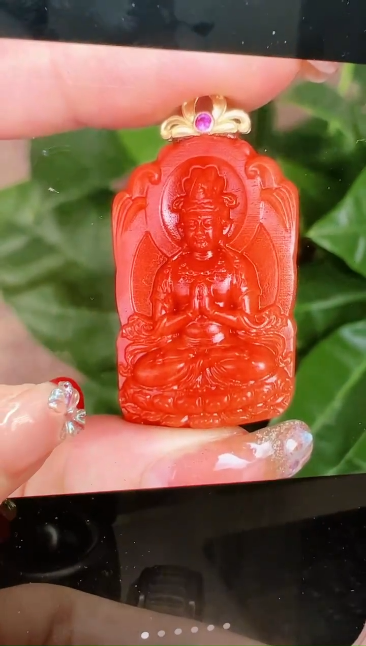 【闪购商品】南红玛瑙吊坠(不含链)18K金镶嵌/度母