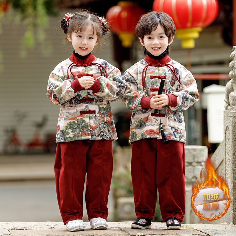 男女童冬季唐装2024新款汉服套装洋气宝宝过年装喜庆拜年服中国风