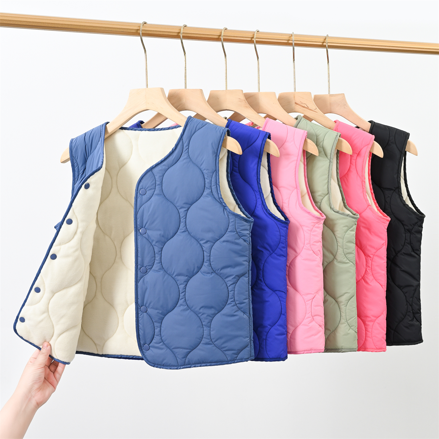 秋冬新款儿童棉马甲加绒加厚一体棉背心中大男女童小孩内外穿马夹