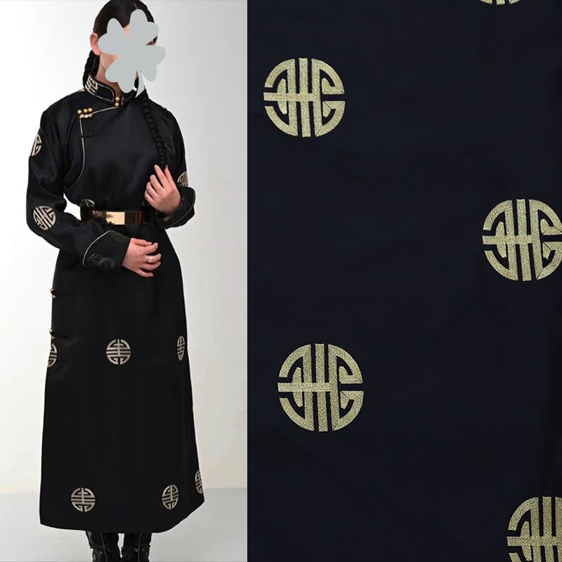 【XH-010】75蒙古袍藏服民族服锦纶绣花面料仿古唐装马甲刺绣布料