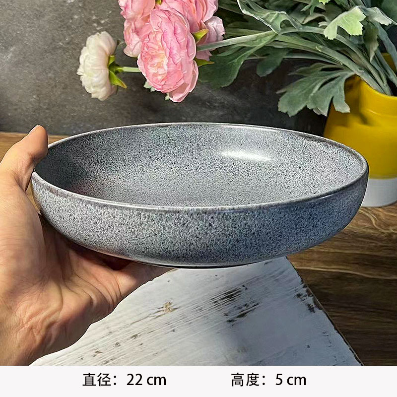 Y057 8.7英寸大理石纹复古陶瓷创意汤盘子菜盘子微瑕疵 满20包邮