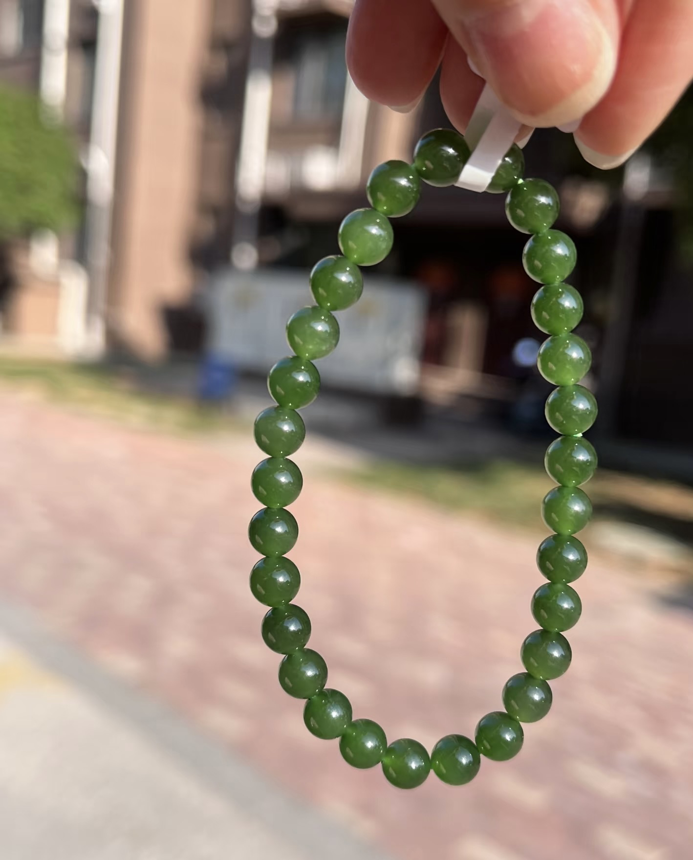 和田玉碧玉卡6咪菠菜绿无矿点单圈手串时尚碧玉串福利款碧玉手串