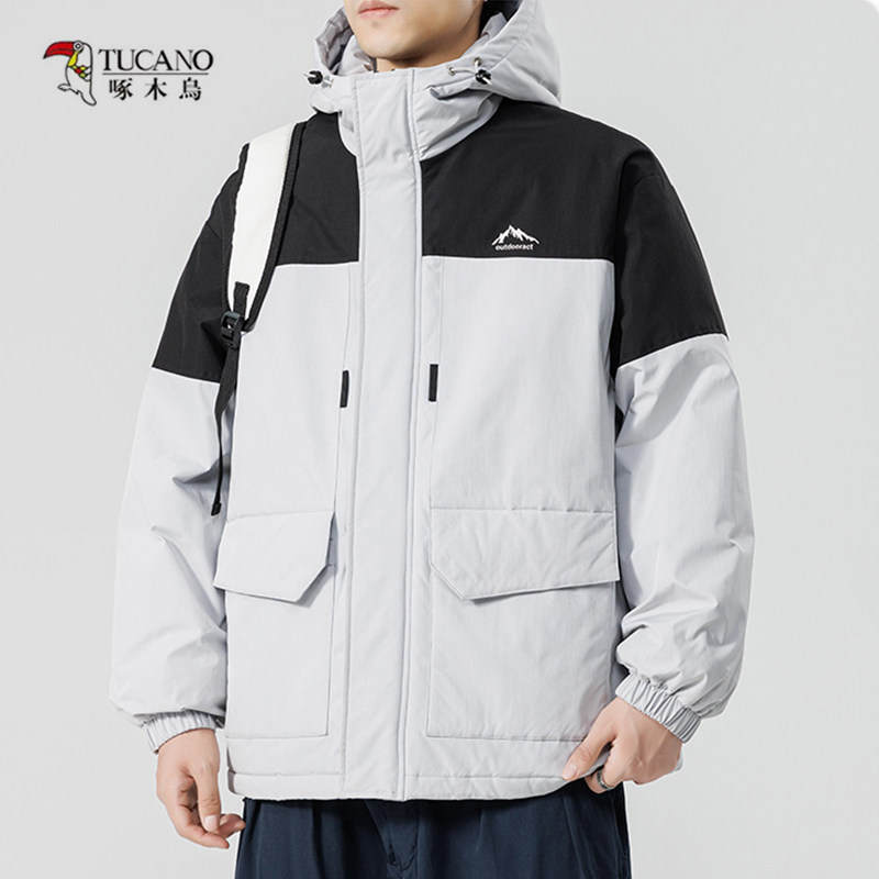 啄木鸟棉衣男士潮流外套宽松保暖户外运动拼色棉袄男款情侣棉服冬