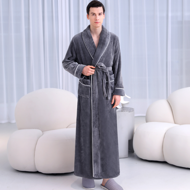 睡袍男冬季加厚宽松2025新款珊瑚绒男士睡衣大码秋冬长款情侣浴袍