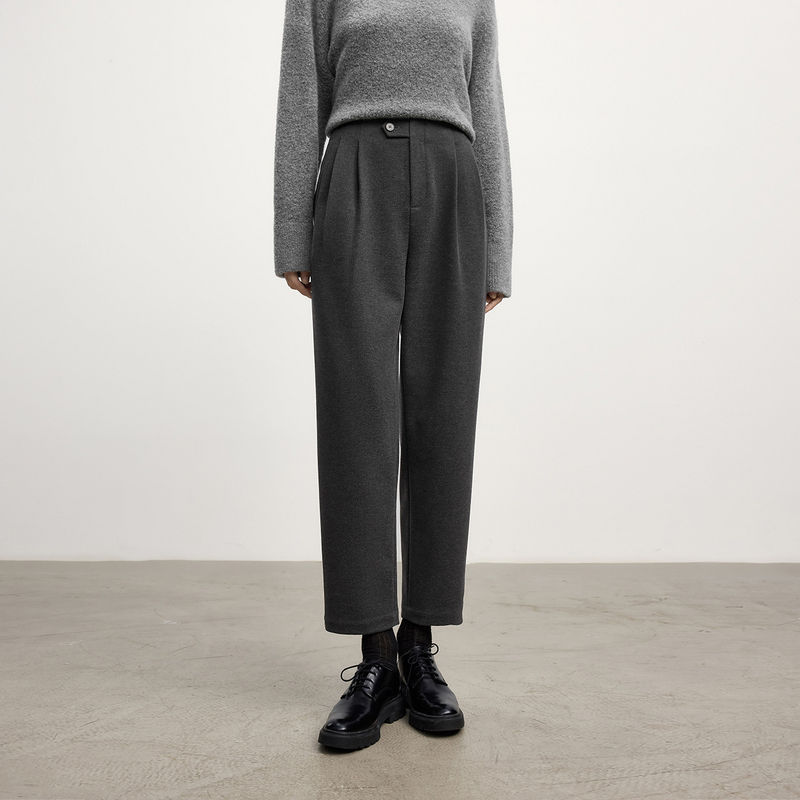 伊芙丽2024秋冬款保暖显瘦高腰针织休闲裤九分裤锥形裤1DA953151