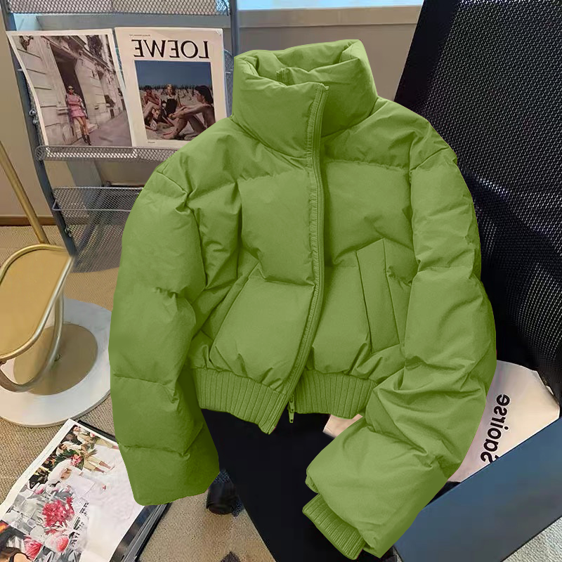 冬季2023羽绒棉服韩版高级感绿色服女装冬季加厚立领面包服高腰短