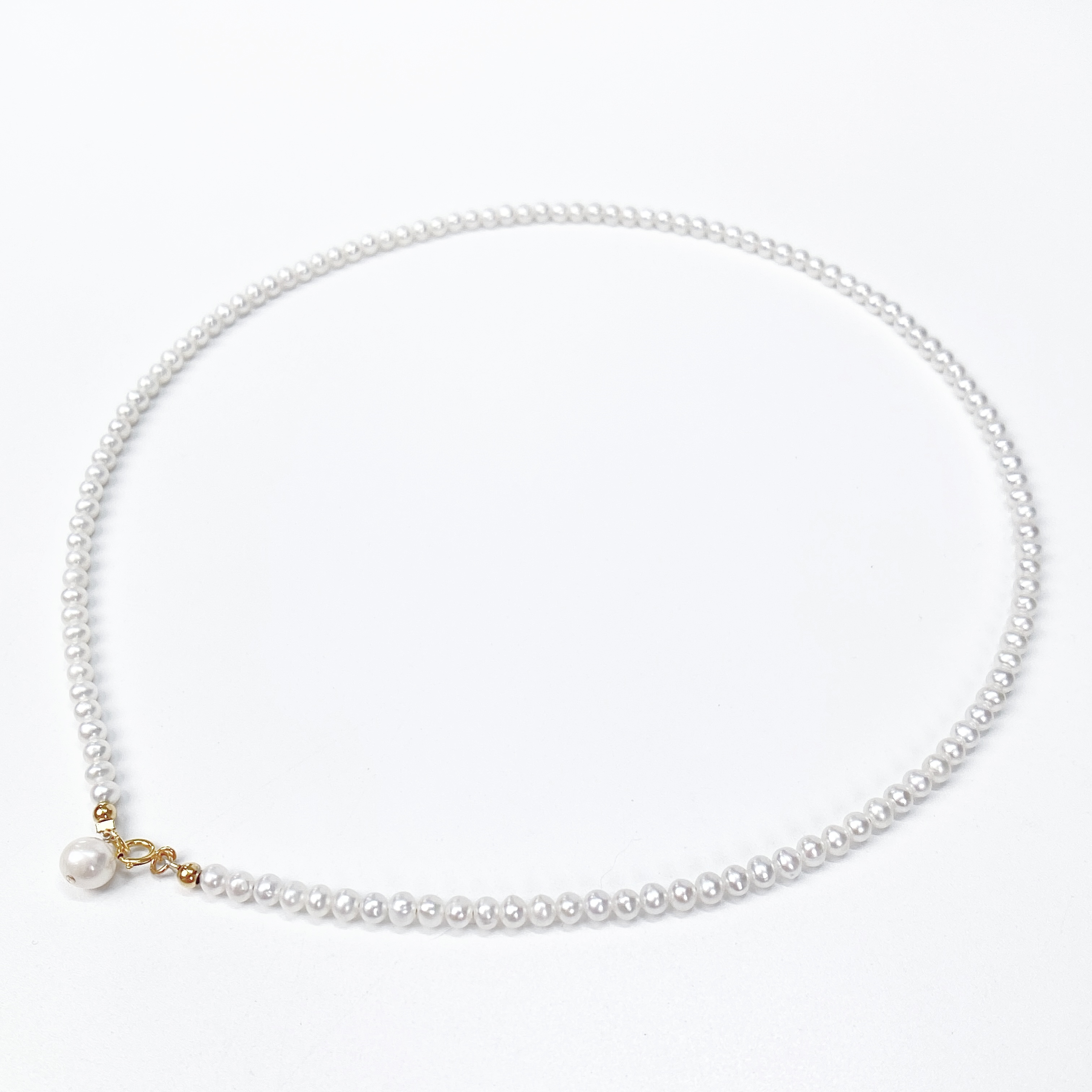 淡水珍珠项链80-120cm毛衣链18K金弹簧扣极光近正圆3-4mm小米珠