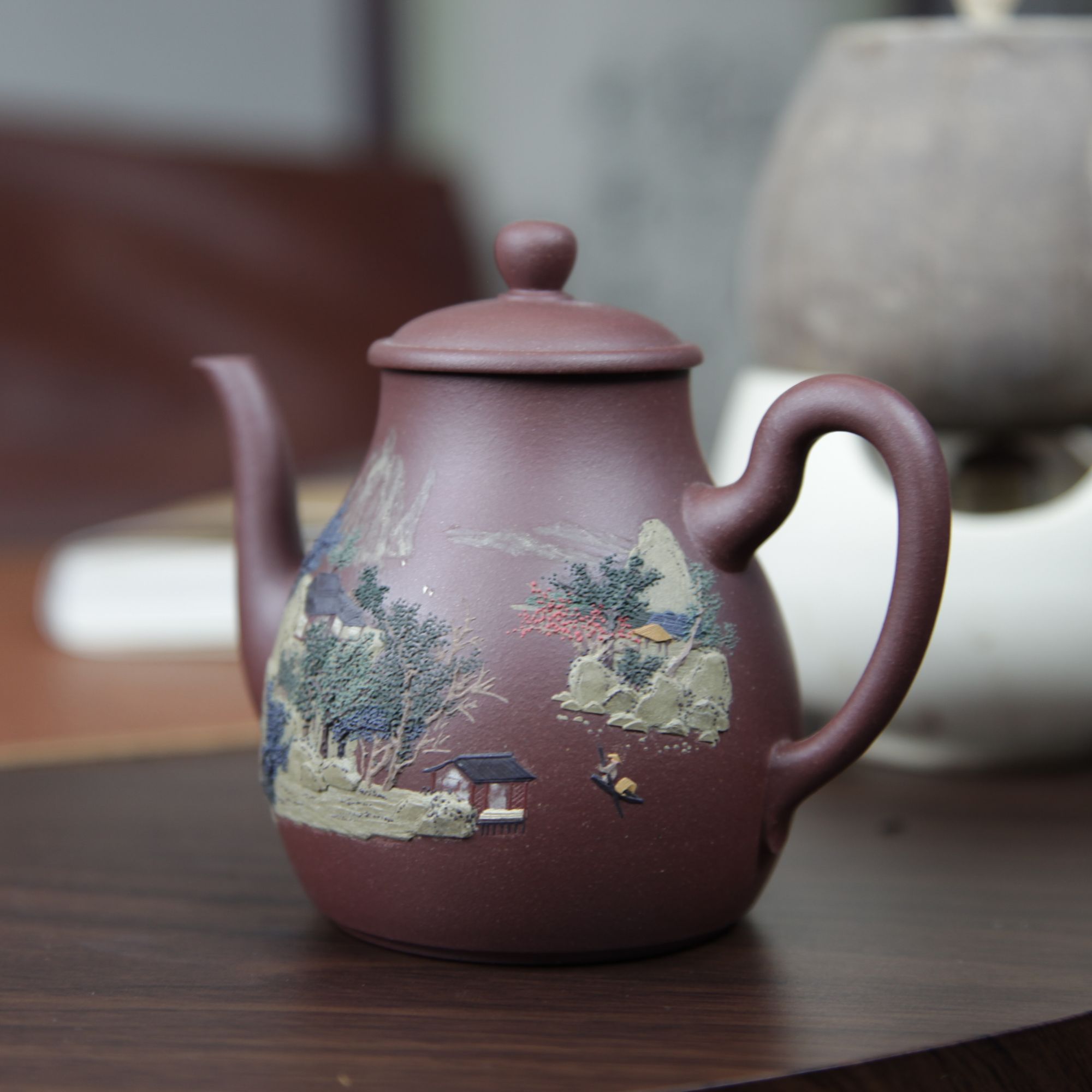 赏砂 | 高古汲泉壶 翠色入烟图茶壶250ml