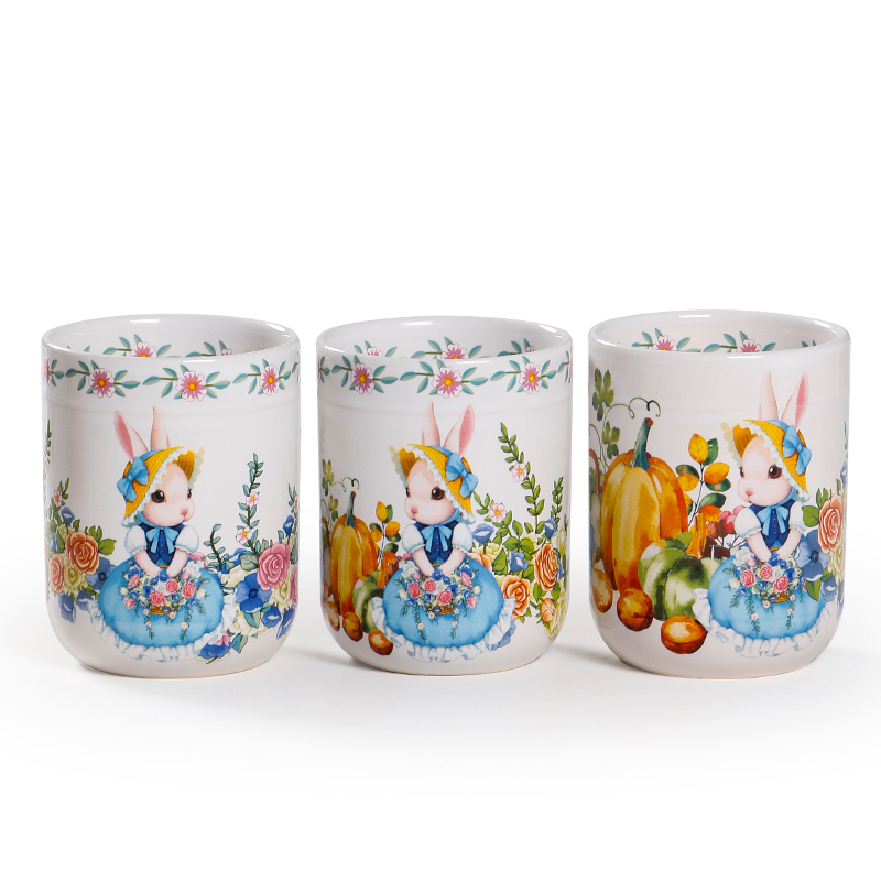 南瓜兔子直筒水杯创意随手杯家用陶瓷杯茶杯果汁杯