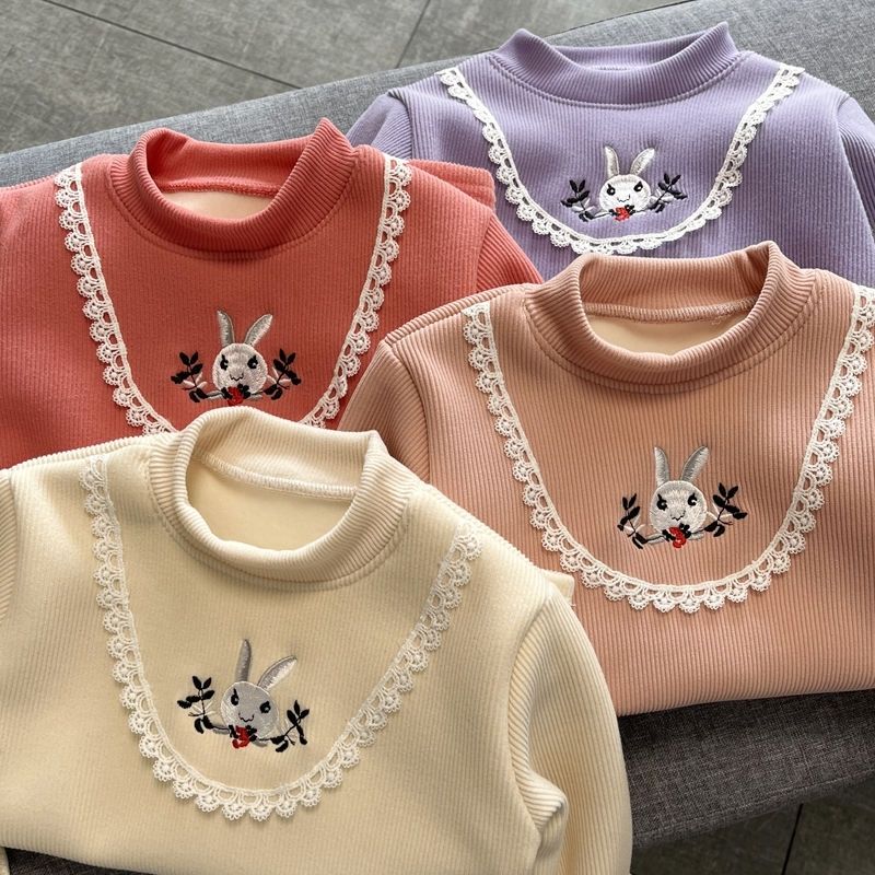 儿童打底衫2023新款儿童秋冬季洋气小女孩一体绒保暖冬装上衣