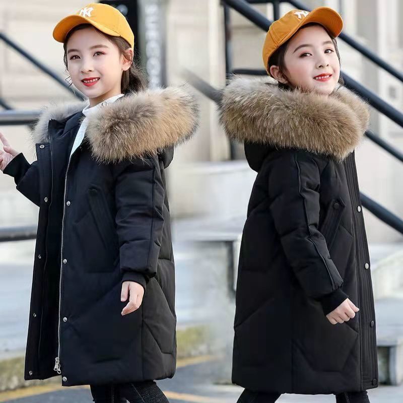 冬季女童加绒棉服2023新款中大童潮流加厚洋气保暖中长款女孩外套