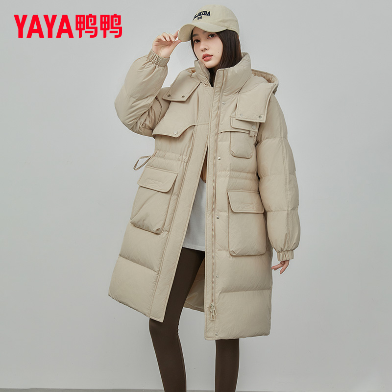 YAYA/鸭鸭2024年女款长款厚小个子羽绒服时尚休闲百搭鸭绒外套潮