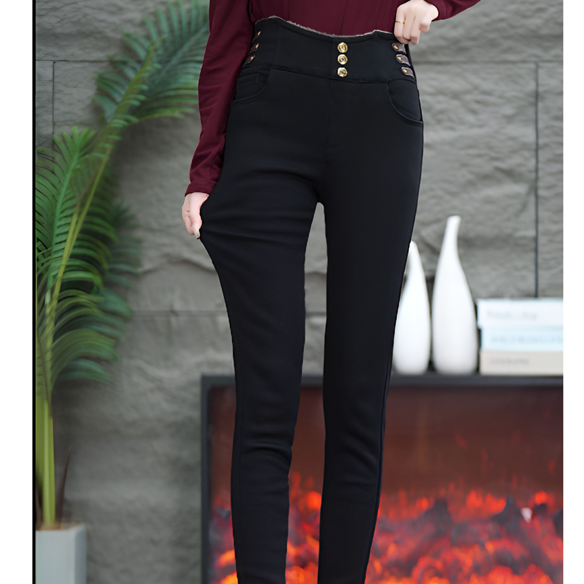 黑色皮标棉裤松紧腰百搭加绒韩版秋冬显瘦高腰休闲黑色黑色马蹄裤