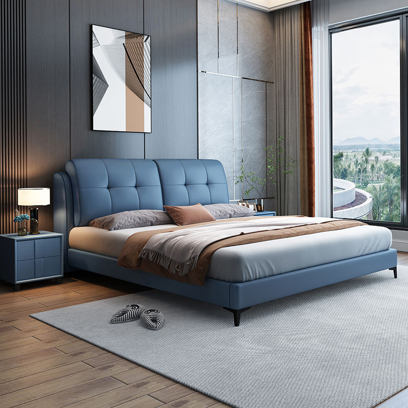 北欧现代简约轻奢风实木软包1.5米1.8米双人储物主卧室真皮大床x2