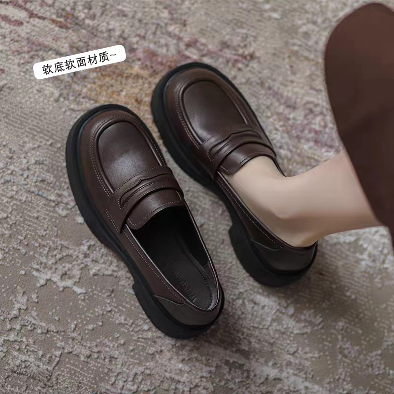 百丽纯爱2023新款春秋真皮乐福鞋女小皮鞋英伦风厚底一脚蹬jk单