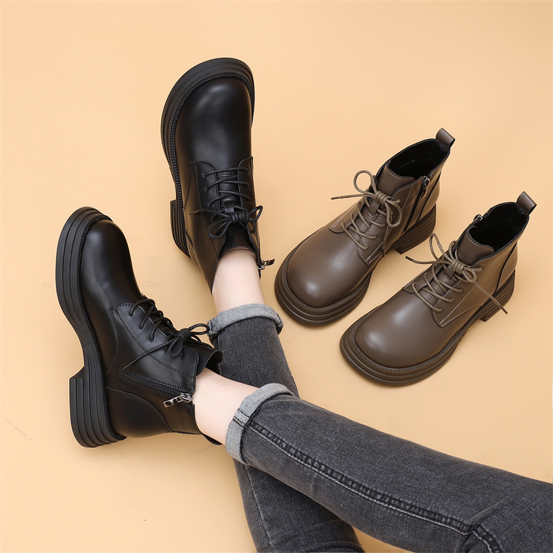 百丽纯爱英伦风马丁靴女2023新款秋季真皮复古韩系小踝靴平底显瘦