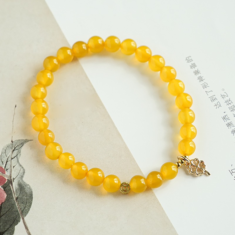 单圈黄玛瑙四叶草吊坠手链 -6428