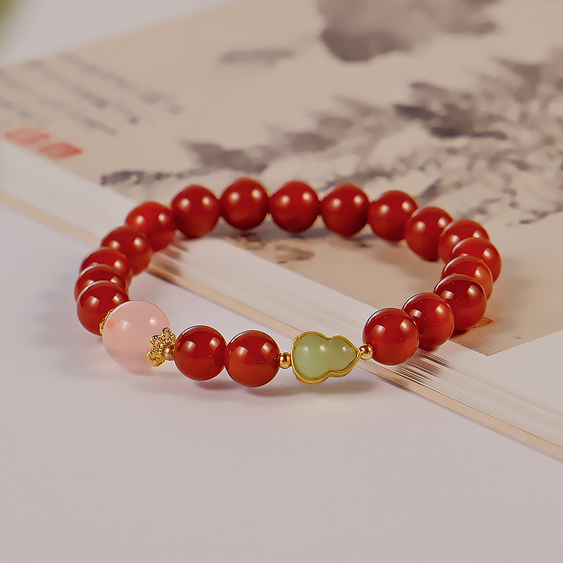 原创红玛瑙手链民族风红色单圈女款简约百搭时尚手串-6622