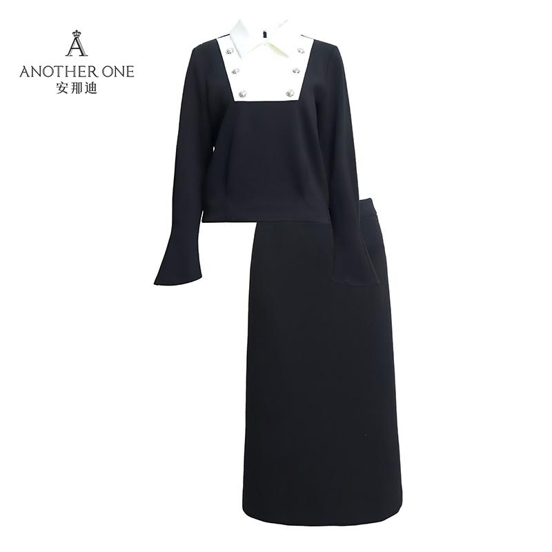 ANOTHER ONE法式复古时尚优雅套装经典撞色喇叭袖设计
