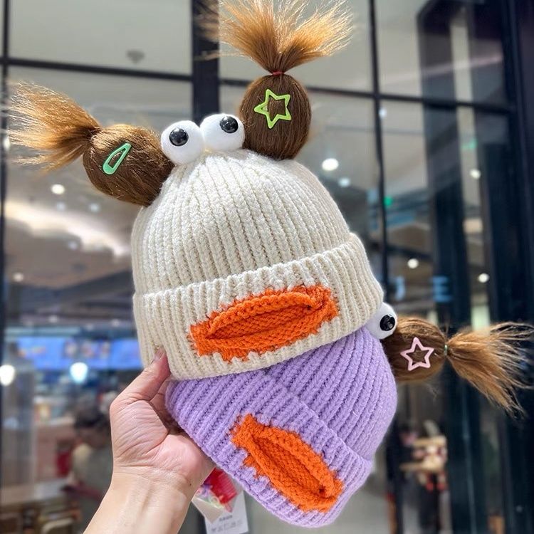 可爱搞怪针织帽子男女童网红潮人街拍学生包帽冬季加厚保暖护耳帽