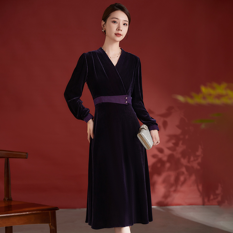 水墨佳人真丝丝绒气质女装连衣裙82498512